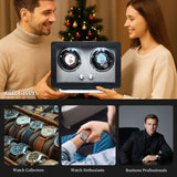 Mcbazel Rectangle PU Leather Automatic Watch Winder With 2 Watch Positions, Dual Watch Dials and LED Light - Black (W161B)