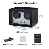Mcbazel Rectangle PU Leather Automatic Watch Winder With 2 Watch Positions, Dual Watch Dials and LED Light - Black (W161B)