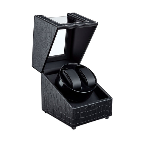 Mcbazel Automatic Dual Watch Winder with Crocodile Leather Pattern-Black