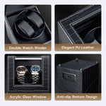 Mcbazel Automatic Dual Watch Winder with Crocodile Leather Pattern-Black