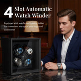 Ebony Pattern Automatic Four-Watch Winder with Cover - Black(SKW131-G/AM)
