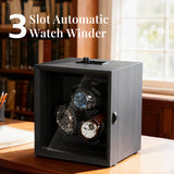 Ebony Pattern Automatic Three-Watch Winder with Cover - Black(SKW130-G/AM)