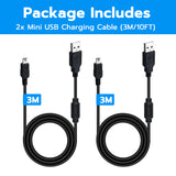 Mcbazel Lot 2 3 Meter USB to mini USB Power Charge Cable for PS3 Controller/Mini Port Device with Anti-interference Magnetic Ring - Black